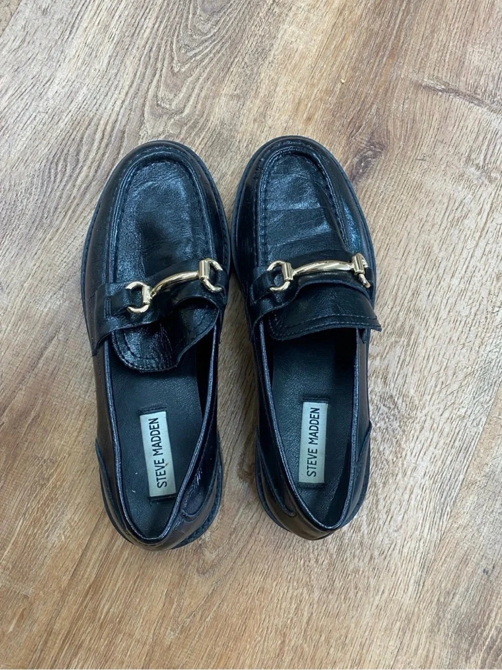 Steve Madden Mistor Black Leather Lug Sole Bit Loafers Size 9M